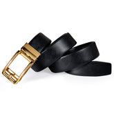 Men's Belt Genuine Leather Ratchet Adjustable Belt Golden Square Metal Buckle,Trim to Fit